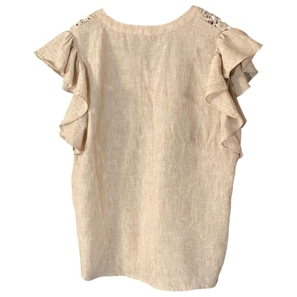 Adrianna Papell Boho Crochet Lace Yoke Top S Flutter Sleeve Cottagecore Ruffle - Picture 5 of 10